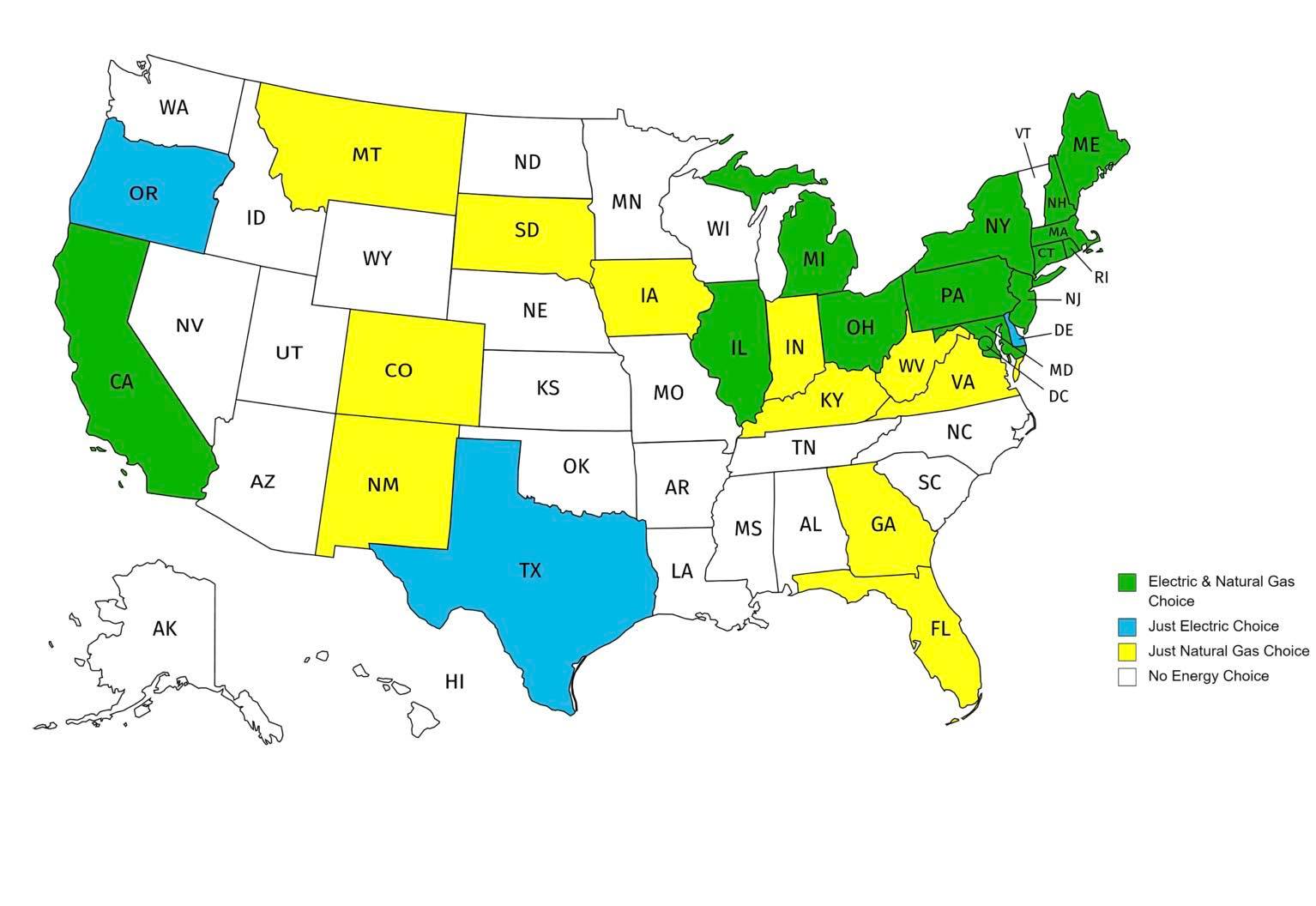 A map of the united states with each state labeled.